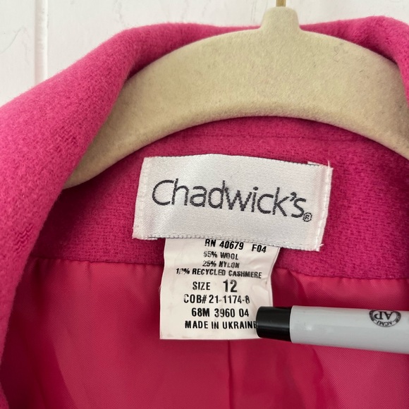 Chadwicks Vibrant Pink Women's Wool Cashmere Blend Blazer Size 12 - Picture 6 of 13